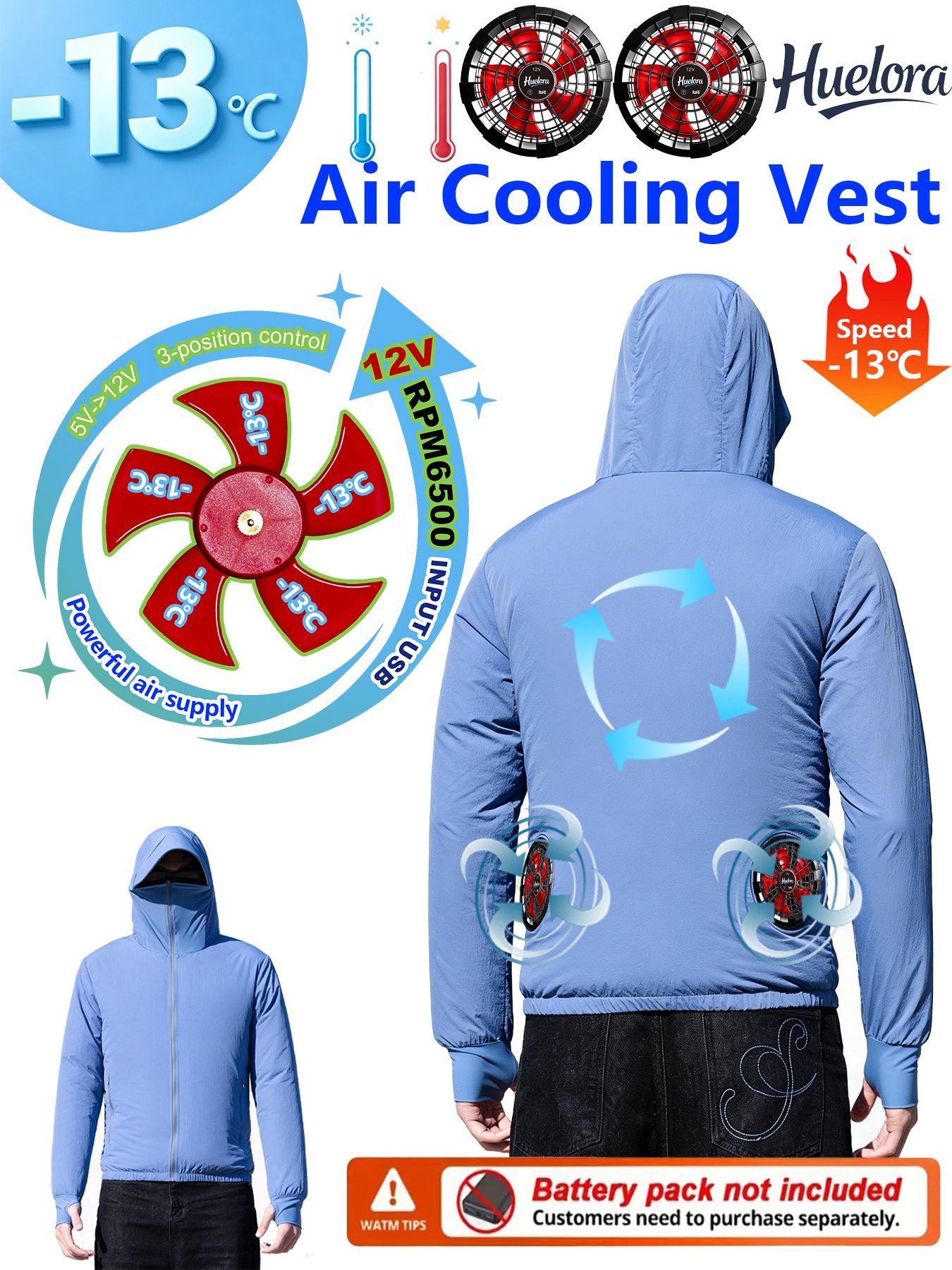 Outdoor Power Works - 12V 3-Speed Hooded Air Cooling Jacket