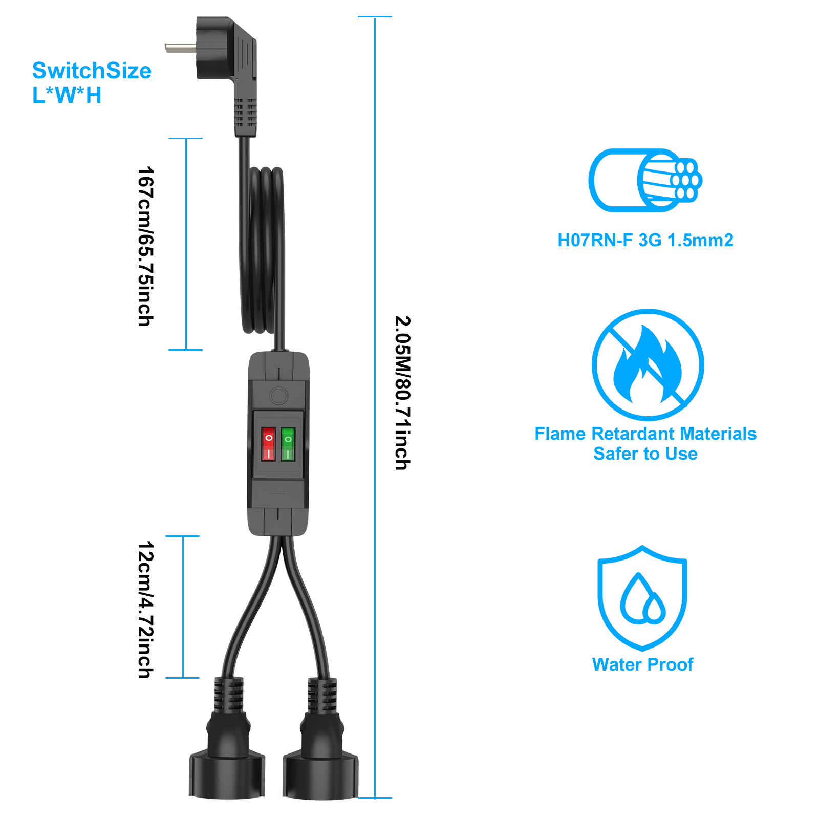 EU Plug Extension Cord with ON - Outdoor Power Extension Cord recension och pris